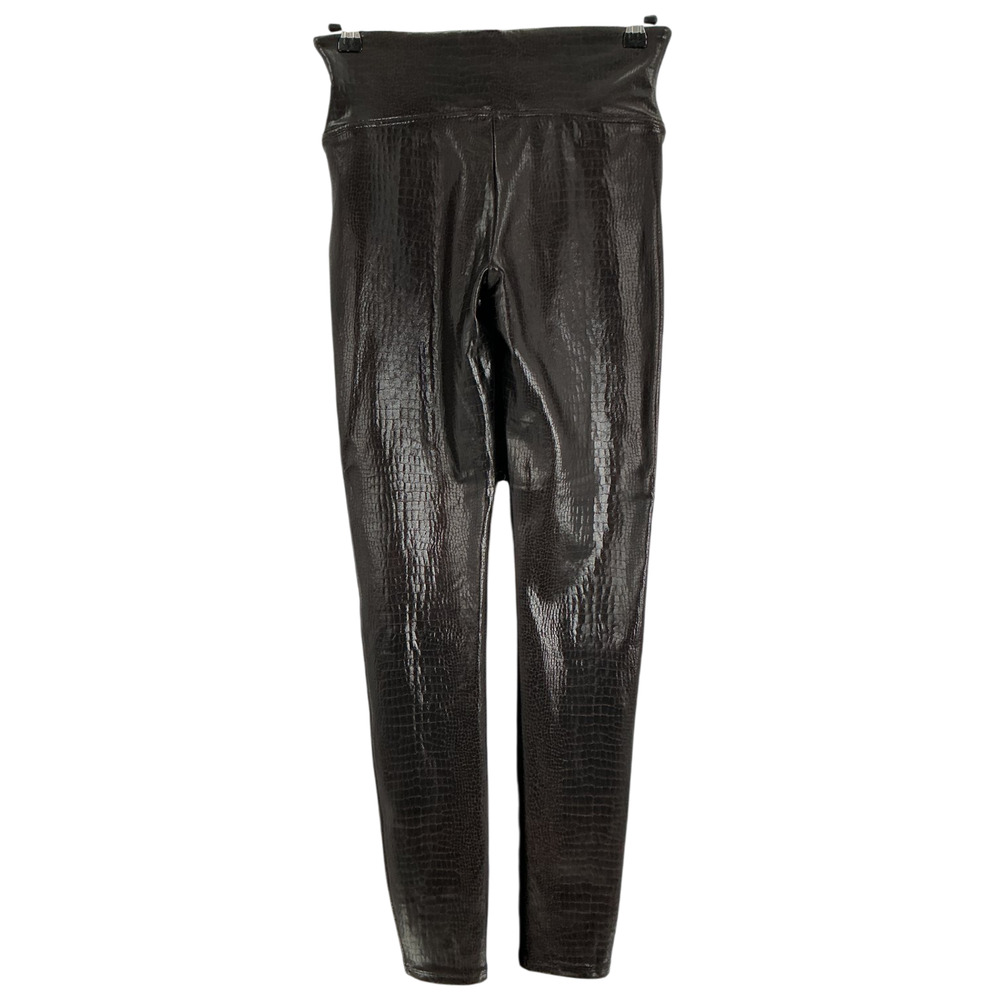 Spanx Textured Brown Faux Leather Croc Shine Leggings Size M - Picture 3 of 4